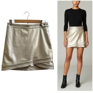 Line & Dot Silver Metallic Faux Leather Lined Mini Skirt Medium Edgy Club